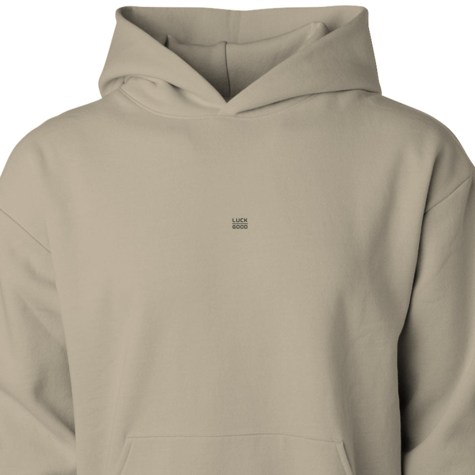 Beige hoodie with a small logo 